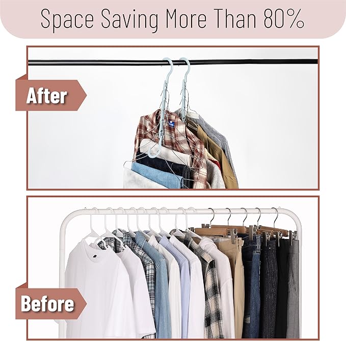 Mr. Pen- Space Saving Hangers for Clothes, 12 pcs, Pastel Horizon Colors, Plastic Multi Clothes Hangers Space Saving, 5 Slots, 360° Rotating Hooks