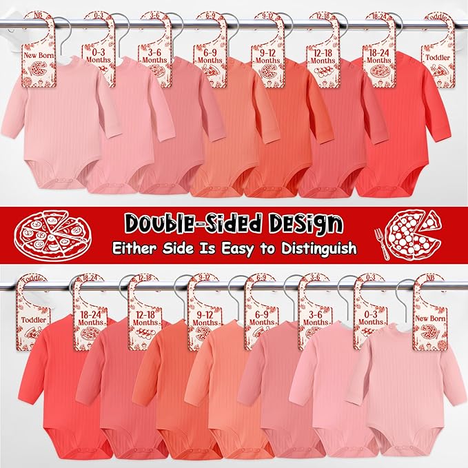 Baby Closet Dividers 8PCS, Red Italian Themed Wooden Double-Sided Clothes Size Hanger/Organizer from Newborn to Toddler for Nursery Decor Baby Shower Birthday Gender Reveal Party Gift
