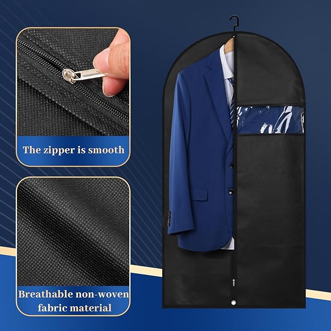 Lzerking Premium Garment Bag 8-Pack, 43 Inch Garment Bags for Hanging Clothes, Suit Bags for Travel with Clear Window, Sweater, Coat & Suit Storage