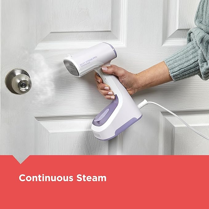 BLACK+DECKER Easy Store Pro Foldable Steamer, GS0311-0PD, 45-Second Heat Up, Extra Long Power Cord & Lint Remover Attachment, Powerful Steam Performance for Clothes, Drapes & Upholstery