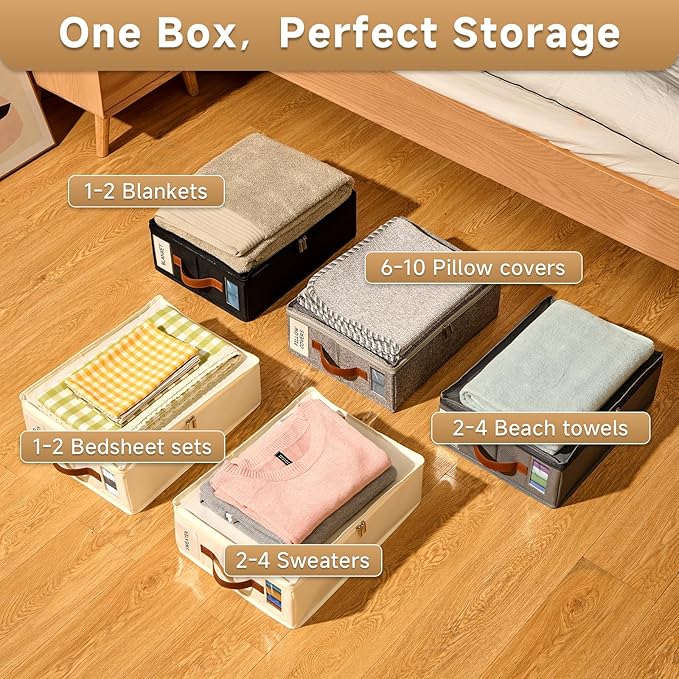 8pack Bed Sheet Organizer, Foldable Linen Closet Organizers and Storage with Sealed Design, Queen & King Size Sheet Storage with Window, Closet Organizer for Bedsheets/Blankets/Clothes, Black