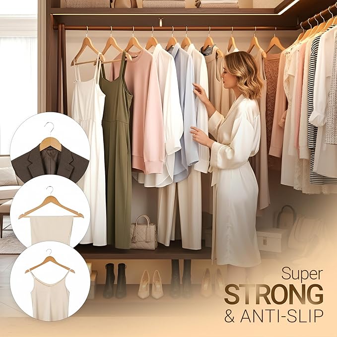 Utopia Home Premium Wooden Hangers 20 Pack - Heavy Duty & Durable Coat Hanger - Wood Hanger with 360-Degree Rotatable Hook - Clothes Hangers with Non-Slip Shoulder Notches For Shirts & Coats (Natural)