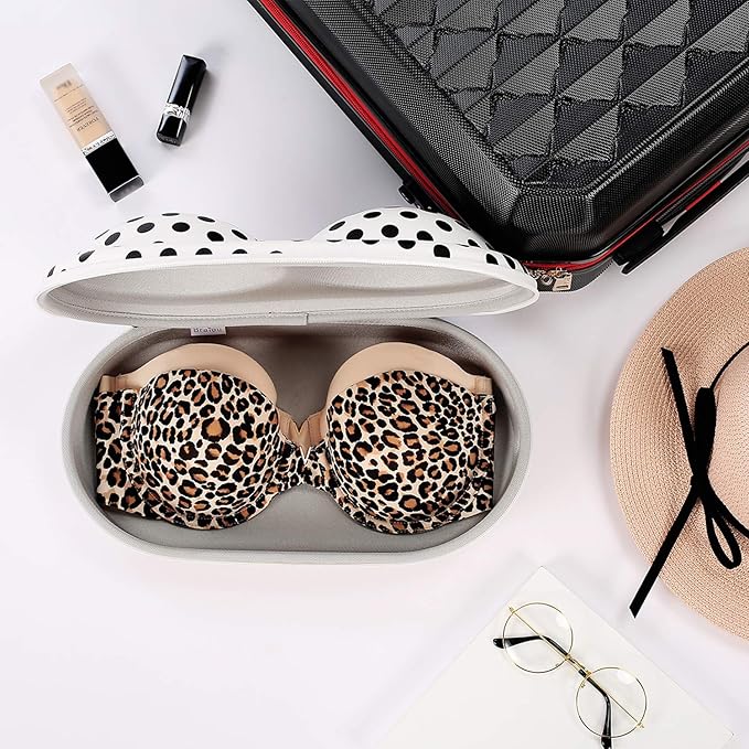Bra Case Premium Lingerie Travel Bag Zip Underwear Organizer Bag for A-C Cup (Black Dot)