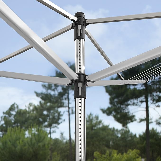 Brabantia Lift-O-Matic Advance Outdoor 4 Arm Clothesline (164 ft/Ø 1.97") Height Adjustable, Folding Clothes Drying Rack + Ground Spike, Cover + Bag of Clothespins (Gray)
