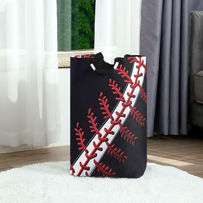 xigua Baseball Stitch Large Laundry Hamper with Handle, Foldable Clothes Hamper Collapsible Storage Basket for Toys and Clothes Organization in Bedroom, Bathroom, and Laundry Room