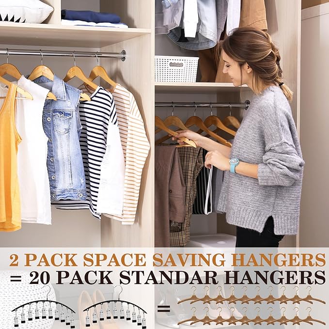 Legging Organizer for Closet, Metal Yoga Pants Hangers 2 Pack w/10 Clips Holds 20 Leggings, Space Saving, Clips Hanger for Pants, Shorts, Scarf, Hats Black