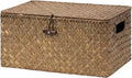 StorageWorks Wicker Baskets with Lid for Organizing, Seagrass Storage Baskets for Shelves, Decorative Box with Built-in Handles, Brown, Medium, 1 Pack