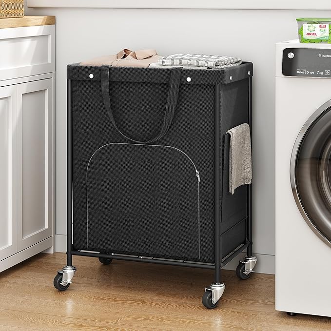 170L Large Laundry Basket with Wheels, Rolling Laundry Hamper Easy Access Clothing Minimizes Bending, Laundry Cart with 4 Silent Casters & Removable Bag for Bedroom, Bathroom, Laundry Room