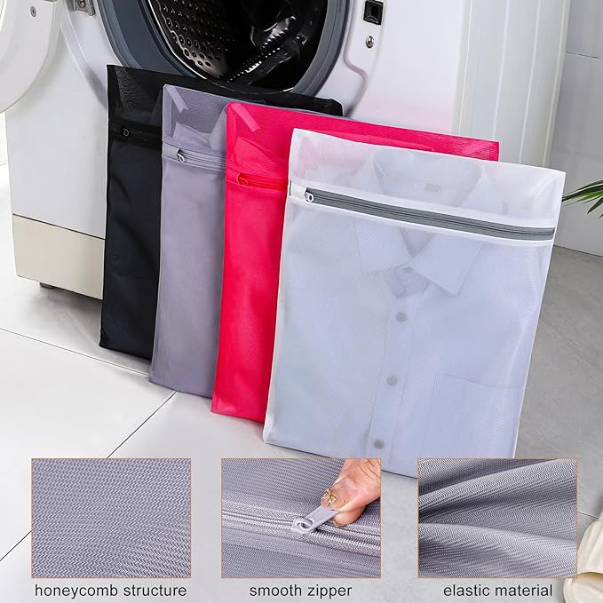4 pack Mesh Laundry Bags,Mesh Wash Bags,Lingerie Bags for Washing Delicates,12 x 16 Inches lingerie bags for Laundry, Travel Storage Organize Bag for Cotton Clothes,Sheet, Shoes (WHITE)