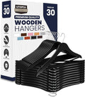 Utopia Home Premium Wooden Hangers 30 Pack - Durable & Slim Coat Hanger - Suit Hanger with 360-Degree Rotatable Hook - Wood Hangers with Shoulder Grooves (Black Color)