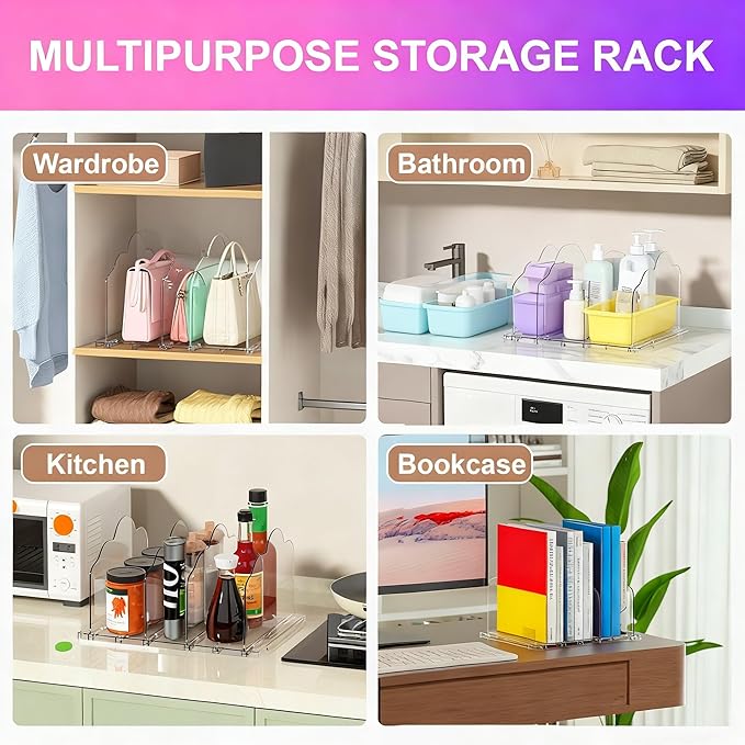 ANTOWIN 2 Pack Purse Organizers for Closet, Clear Adjustable Shelf Divider, Handbag Separators Storage Organizer, Shelf Divider in Bedroom, Office, Easy to Install and Clean