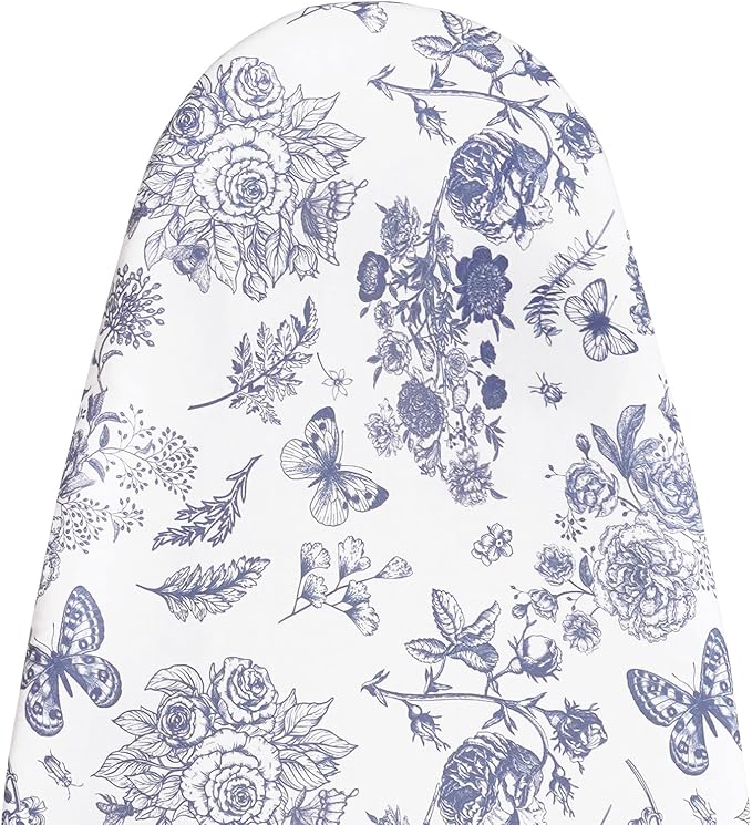 Extra Large Ironing Board Cover and Pad 23x63”, Iron Board Cover with 6mm Thick Felt Padding, Drawstring, Hook and Loop Fasteners, Flowers & Butterflies