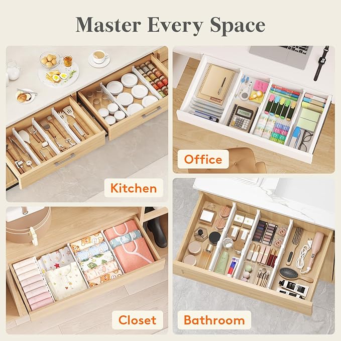 Lifewit 3.2" Tall 4 Pack Drawer Dividers, 26.5-42cm/10.2-16.5" Expandable Drawer Divider for Clothes, Adjustable Dresser Drawer Organizers, Drawers Separators for Dresser/Bathroom/Kitchen White