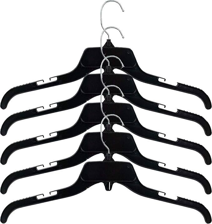 HangOn Shirt Hangers Recycled Plastic with Notches, Black, 17 Inch Pack of 10