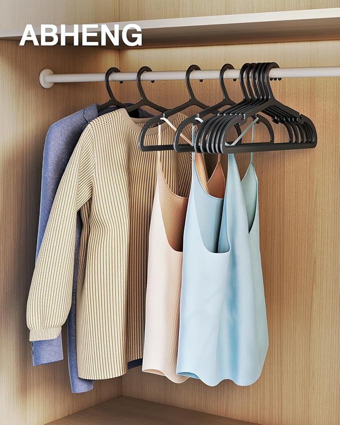 100 Pack Clothes Hangers, Non Slip Plastic Coat Hangers, Space Saving Hangers, Heavy Duty, Hanging Dry Wet Clothes, 16.4" x 8.3", White, UAPY05100W