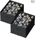 FHSQX 2 Pack Shoe Organizer for Closet,Foldable Shoe Organizer,Fits up to 24 Pairs,Storage Containers With Bottom Support for Shoes (Black, 16.5 * 12.6 * 9.5in)