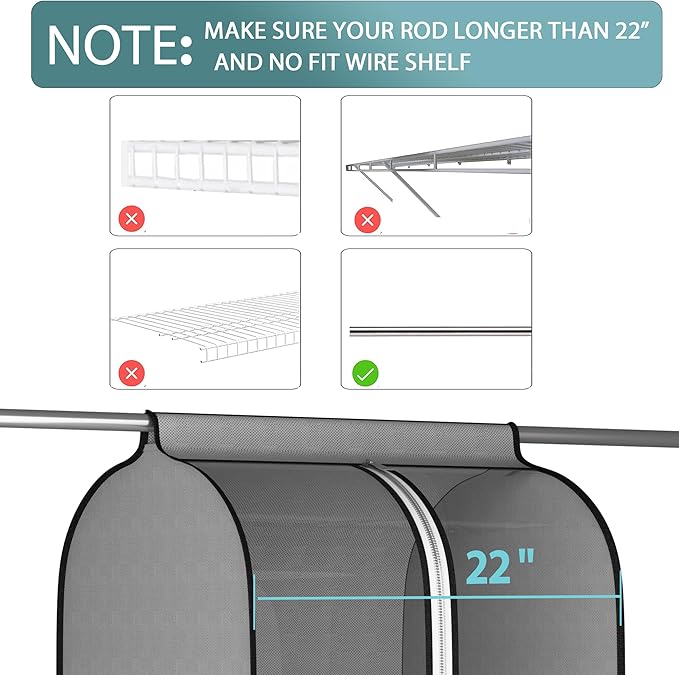 22” Gusseted Garment Bags for Hanging Clothes, Large Clear Window Clothes Cover for Closet Storage, Wardrobe Coat Protector for Suit, Shirt Long Dress, Bottom Enclosed, 2 Pack, 50” Long