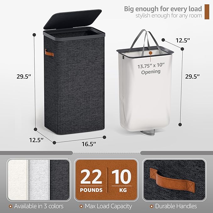 Sorbus Laundry Hamper with Lid - Collapsible Fabric Laundry Basket with Handles and Removable Laundry Bag – 26.5 Gallon (100 L) Dirty Clothes Hamper for Bedroom, bathroom and dorm (Black)