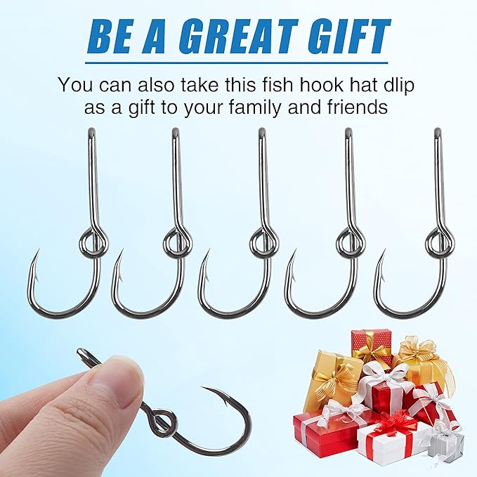 Fishing Hook Hat Pins & Clips - 12PCS Gold/Black Fish Hook Hat Tie Clips for Outdoor