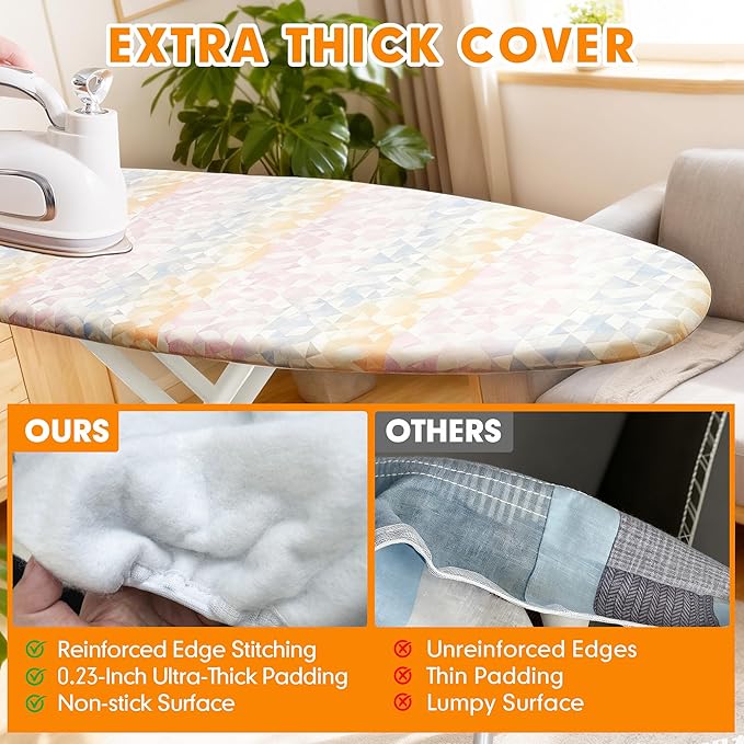 Ironing Board Cover and Pad, 15x54 Standard Size Thick Iron Padding, Scorch & Stain Resistant Ironing board cover, Heavy Duty Iron Board Padded with Adjustable Fasteners Durable Elastic Edge, Colorful