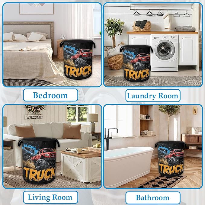 Trucks Laundry Basket Collapsible Laundry Hamper Clothes Toy Storage Bin for Bathroom Bedroom Room Decor 16" X 20.8"