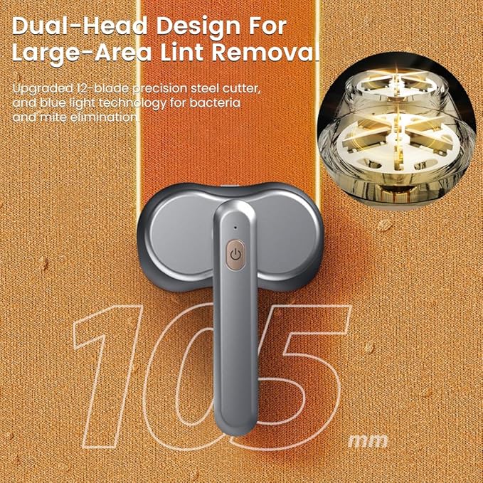 HomeBeyond Dual-Head Fabric Shaver, Electric Lint Remover, Rechargeable Lint Shaver, Sweater Shavers to Remove Pilling,6 Leaf Blades Defuzzer, 90° rotatable Handle for Clothes Couch Furniture