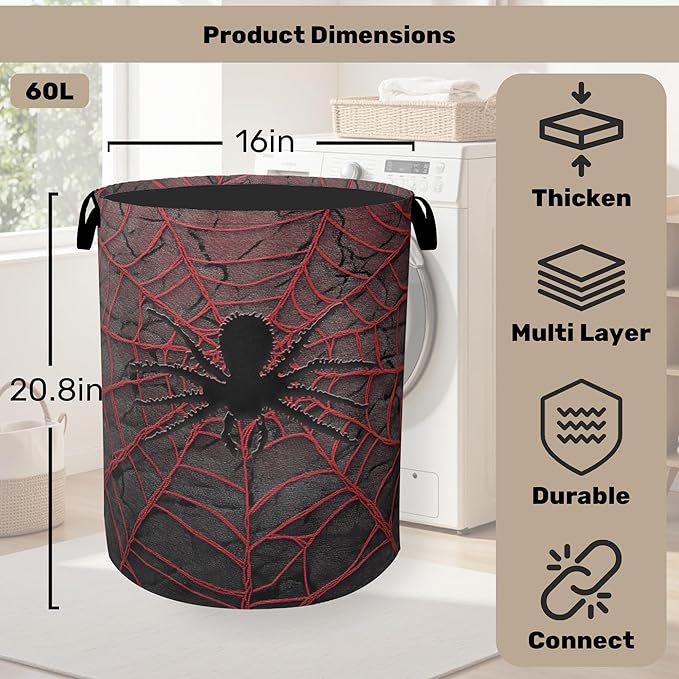 Spider Web Cool Foldable Laundry Hamper - Waterproof Fabric Storage Basket with Handles, Clothes Hampers for Laundry,Bedroom,Dorm