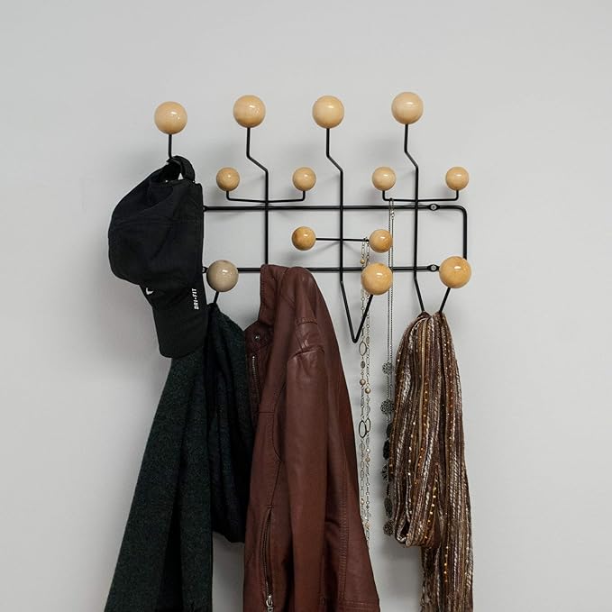 Pop Wood Ball Coat Rack Natural Black Frame