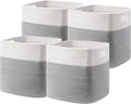 UBBCARE Set of 4 Storage Basket-13 X 13 X 13 in, Cotton Rope Basket for Shelves, Toys, Book, Cube Storage Bins with Handles, Woven Storage Basket for Organizing, White/Grey