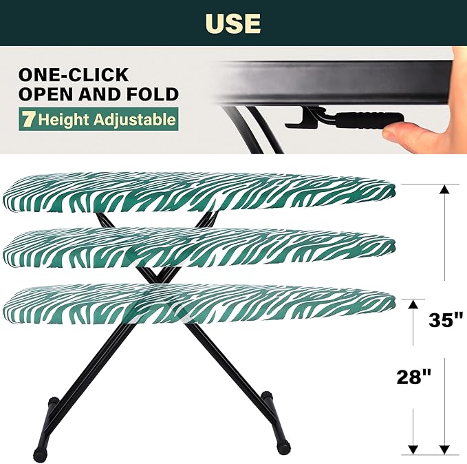 caius Ironing Board Full Size, Iron Board with Extra Thick Padded Cover, Height Adjustable, Easy to Fold, Full Metal Construction