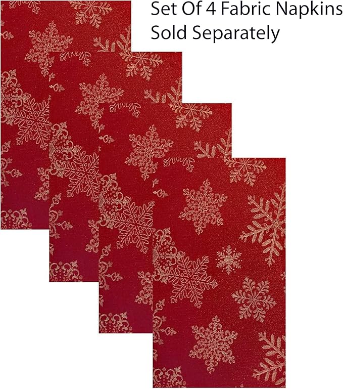 Newbridge Fancy Metallic Snowflake Christmas Fabric Tablecloth, 60 x 84 Inch Rectangle, Red Gold, No-Iron Soil Resistant Sparkling Snowflakes Woven Holiday Table Cover