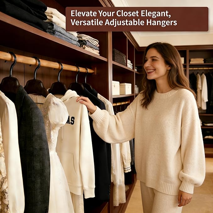 2-Pack Wood-Colored ABS Clothes Hangers with Adjustable Arms for Suits,Jacket,Dress, Shirt, Great Closet Organization&Storage