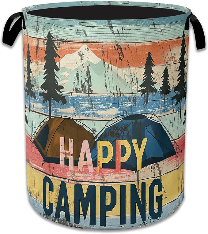 Happy Camping Laundry Basket Collapsible Laundry Hamper, Oxford Cloth Storage Bin for Room/Bathroom/Bedroom/Dormitories 16" X 20.8"