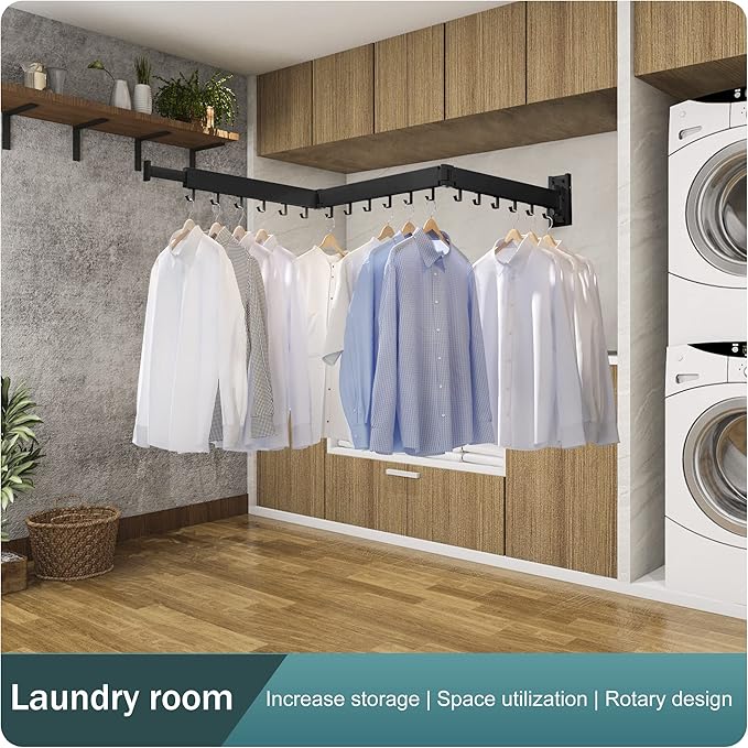 Drying Rack Clothing,Clothes Drying Rack Wall Mounted,Collapsible Hanging Racks for Laundry,Laundry Drying Rack,Wall Mounted Clothes Rack(31.5"-White) (Black-Hooks, Tri-Fold)