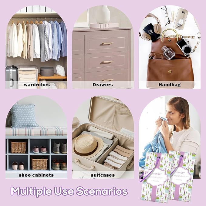 SCENTORINI Lavender Sachets for Drawers and Closets, Long-Lasting Sachets Bags, Pack of 14, Home Fragrance Sachet for Wardrobe, Closet, Drawer