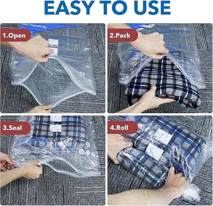 MEIQIHOME Vacuum Storage Bags, Space Saver Sealer Bags,Vacuum seal bags for clothing, Pillows, Comforters, Blankets, Bedding,36 Pack cordless travel vacuum bag set