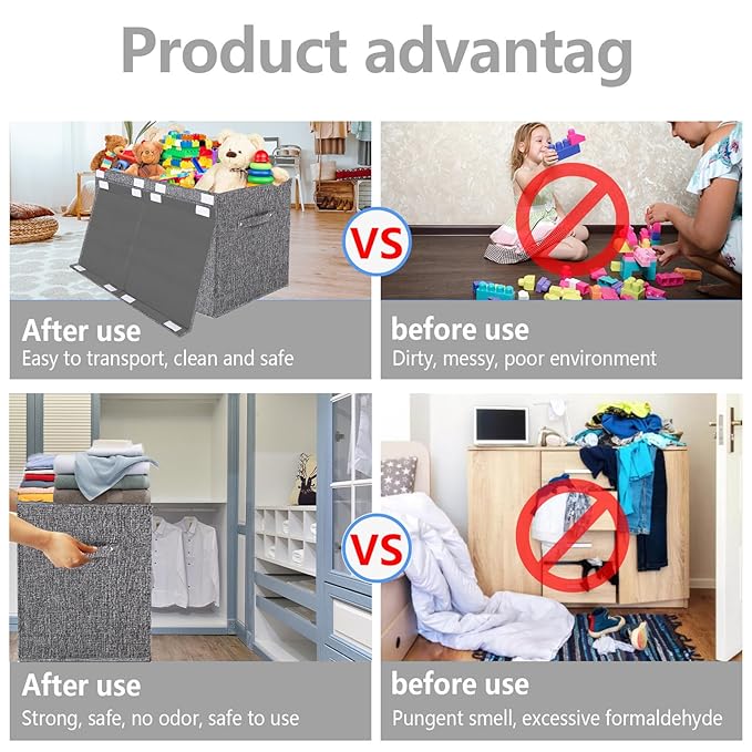 VERONLY Collapsible Toy Storage Bin with Lid, 82L Large Capacity - Gray Neutral Space-Saving Organizer for Playroom, Bedroom & Nursery, Foldable Design