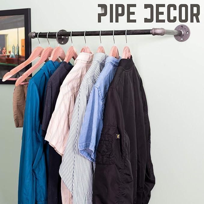 PIPE DECOR Industrial Pipe Wall Mounted Clothing Rack. Heavy Duty Rustic Vintage Steel Grey Black Metal
