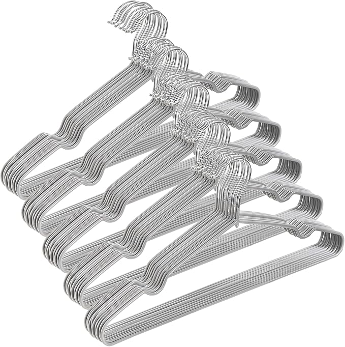 Tosnail 50 Pack 16-Inch Stainless Steel Wire Metal Hangers, Non-Slip Hanger, Space Saving Closet Clothes Organizer, Grey