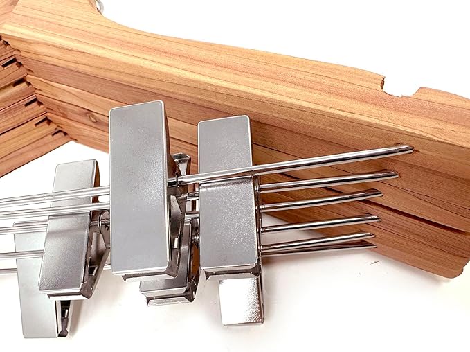 Cedar Elements Big Kids Cedar Hangers – French Flat Top Style 12 Pack for Kids Size 4T-10 (with Metal Clips for Pant Skirt Hanging)