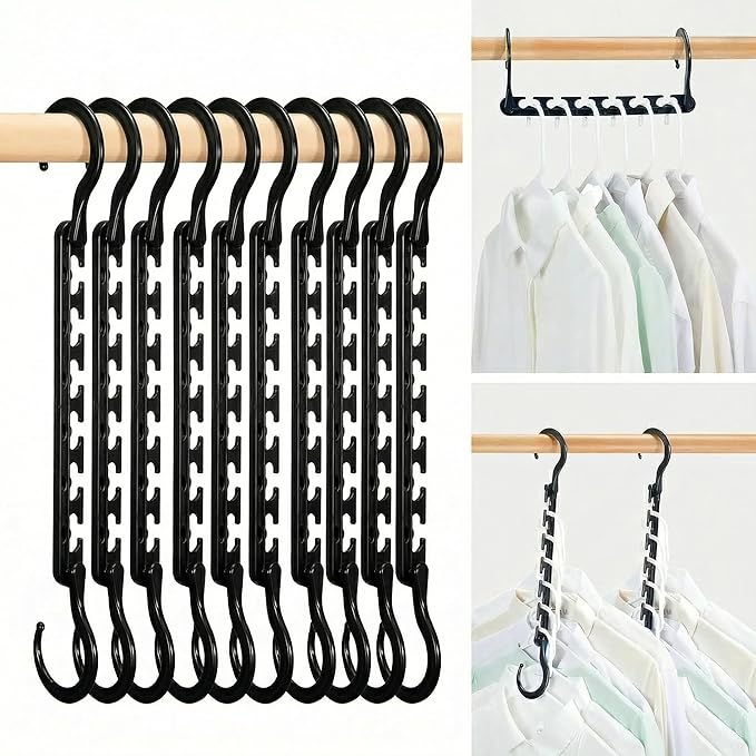 HOUSE DAY Sturdy Plastic Space Saving Hangers 12 Pack, Cascading Hangers Organizer Closet Space Saver 80% and Wrinkle Free Clothes, Multi Collapsible Hanger for Heavy Clothes, Shirts, Pants (Black)