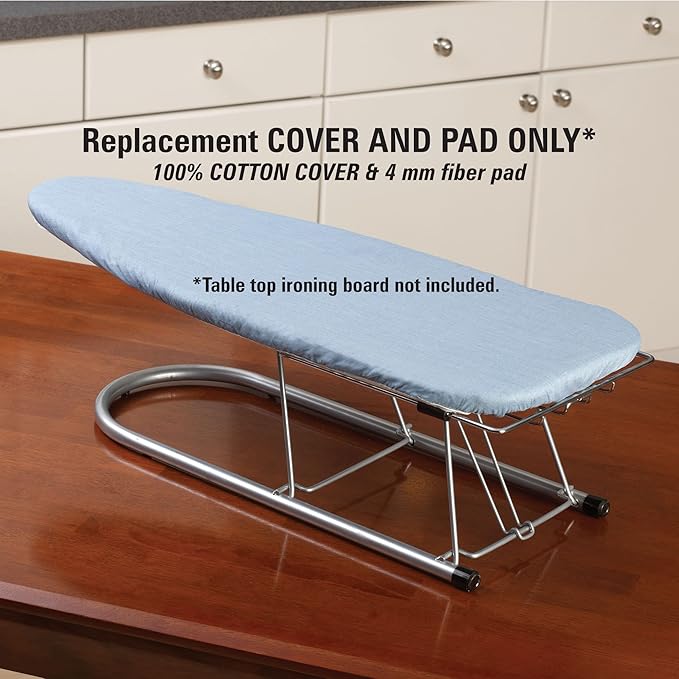 Household Essentials Tabletop Ironing Board Cover and Pad | Fits 30"-32" x 12" Boards | Silicone-Coated, One-Piece Cover with Bungee Cord Fit | Replacement Cover for Small Ironing Boards