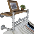 WEBI Wall Mounted Clothes Rack with Shelf,24" Industrial Pipe Clothing Rack with Shelf with Hanging Rod,Heavy Duty Iron Garment Rack Bar,Retail Display Clothes Rod for Laundry Room,Closet,Silver
