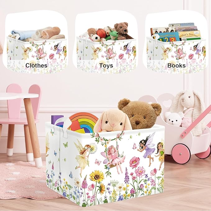 Fantasy Princess Laundry Hamper Colorful Large Storage Basket Collapsible Parents Organizer Kids Toy Clothes Bins for Bedroom, Bathroom, Fairy, 36L
