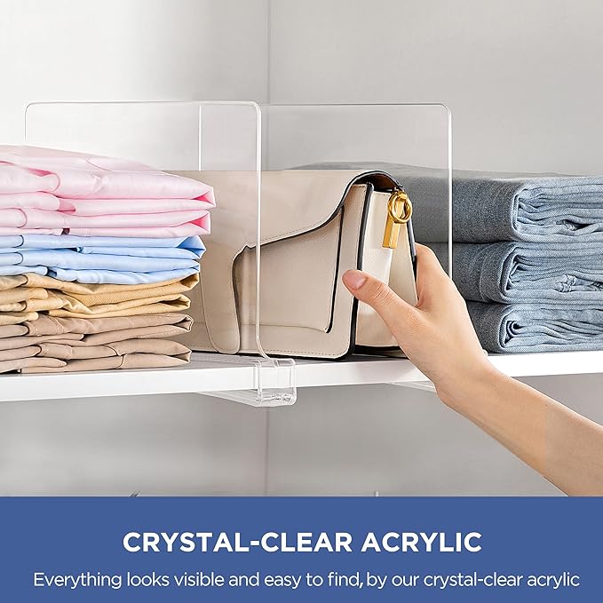HBlife 12 Inches Tall [Extra Tall Version] Shelf Dividers, Purse Organizer for Closet, Clear Acrylic Bookshelf for Organization Closet Organizers and Storage for Handbags, 12 PCS