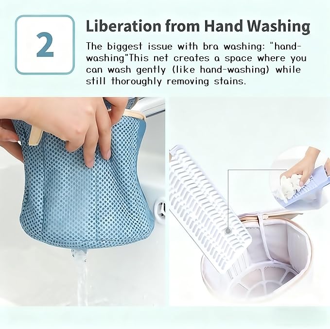 2 Pack Bra Washing Bags for Laundry, Large 7x6in Delicate Underwear Laundry Bags with 3D Structure, Double Frame Support, Soft Side Panels, Thick Mesh (2, Pink)