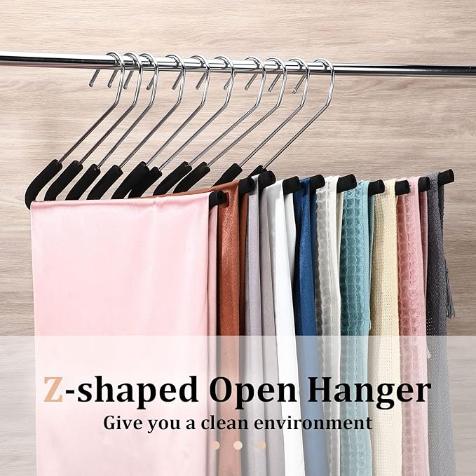 Open Ended Padded Pants Hangers Non Slip Foam Sponge Coated Pant Hangers for Men and Women Plating Anti Rust Chrome Metal for Closet Jeans Slacks Towel Skirt Organizer, Black(40 Pack)