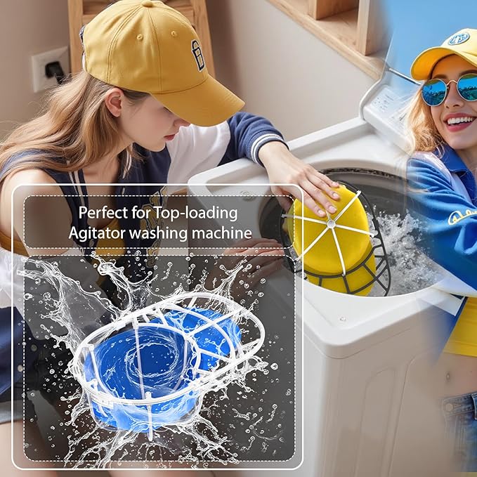 Hat Washer Cage for Washing Machine - Baseball Cap Cleaner Rack, Ball Cap Washing, Dishwasher Safe, Perfect for Cleaning and Protecting Hats in Dishwasher (White 2Pack (Assembly))