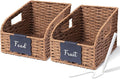 Wicker Baskets for Organizing,Pantry, Kitchen Counter with Handles, Handwoven Woven Storage Baskets for Fruit, Bread, Vegetable, Paper Storage Bins for Shelves, 2 Pack, Small Brown 2 Set
