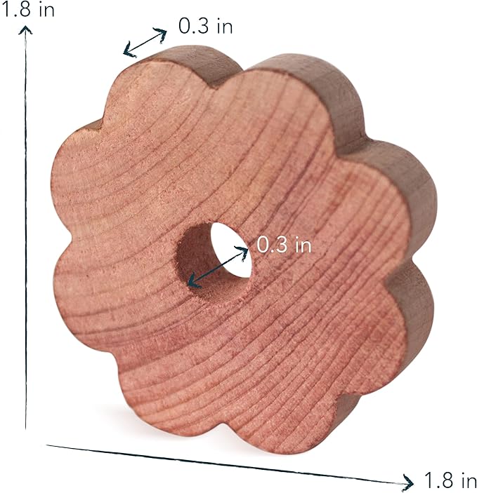 Cedar Wood Closet Freshener for Clothes Hangers, 30 Wooden Flowers for Wardrobe Closet - Cedarwood Hangers - Wood Ring Pack - Clothes Refresher - Cedar for Drawers and Closets